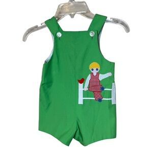 Vintage Green‎ Appliqué Boys 2T Shorts Overalls Embroidered Classic Unbranded